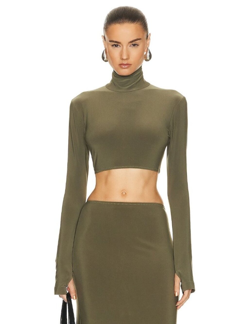 Norma Kamali Slim Fit Turtle Top in Military XSmall Womens Long Sleeve